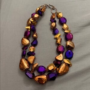 Elegant Purple and Gold Beaded Necklace 16 inch